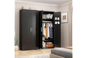 UNICOLY Armoire Wardrobe Closet with Doors, 71'' Wardrobe Cabinet with Hanging Rod, Metal Closet with 2 Adjustable Shelves for Bedroom School, Employee, Gym, Armarios De Ropa para Dormitorio, Black