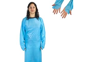 Safe Handler Disposable Sleeve Gown | Open Back with Thumb Loops, 0.5 MIL, Blue, 25 Count