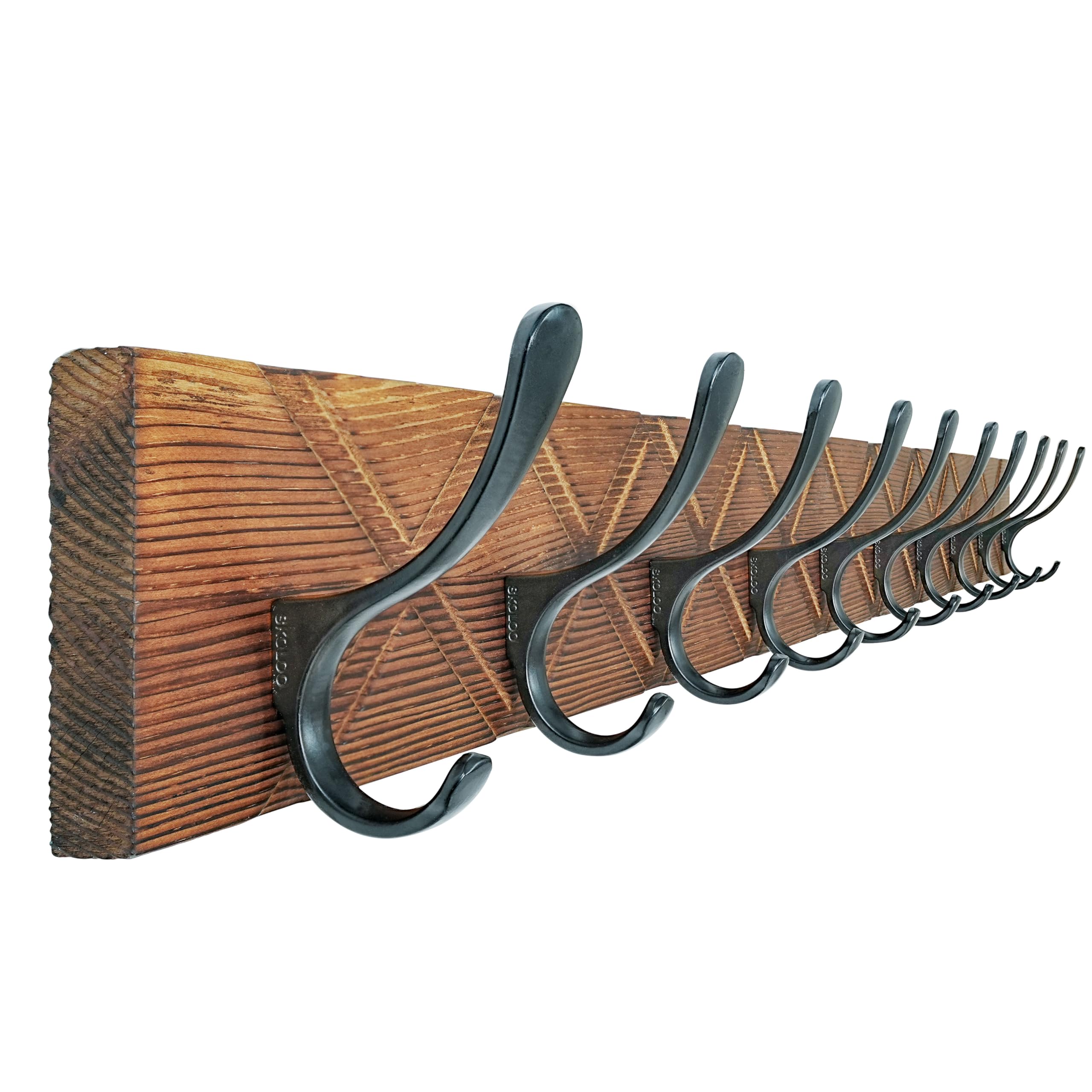 SKOLOO Coat Rack Wall Mount - Antique Wooden Carved- X Cross Coat Hook, Wall Coat Hanger with 10 Hooks for Hanging Coats, Hats, Clothing, Scarfs, Brown & Black