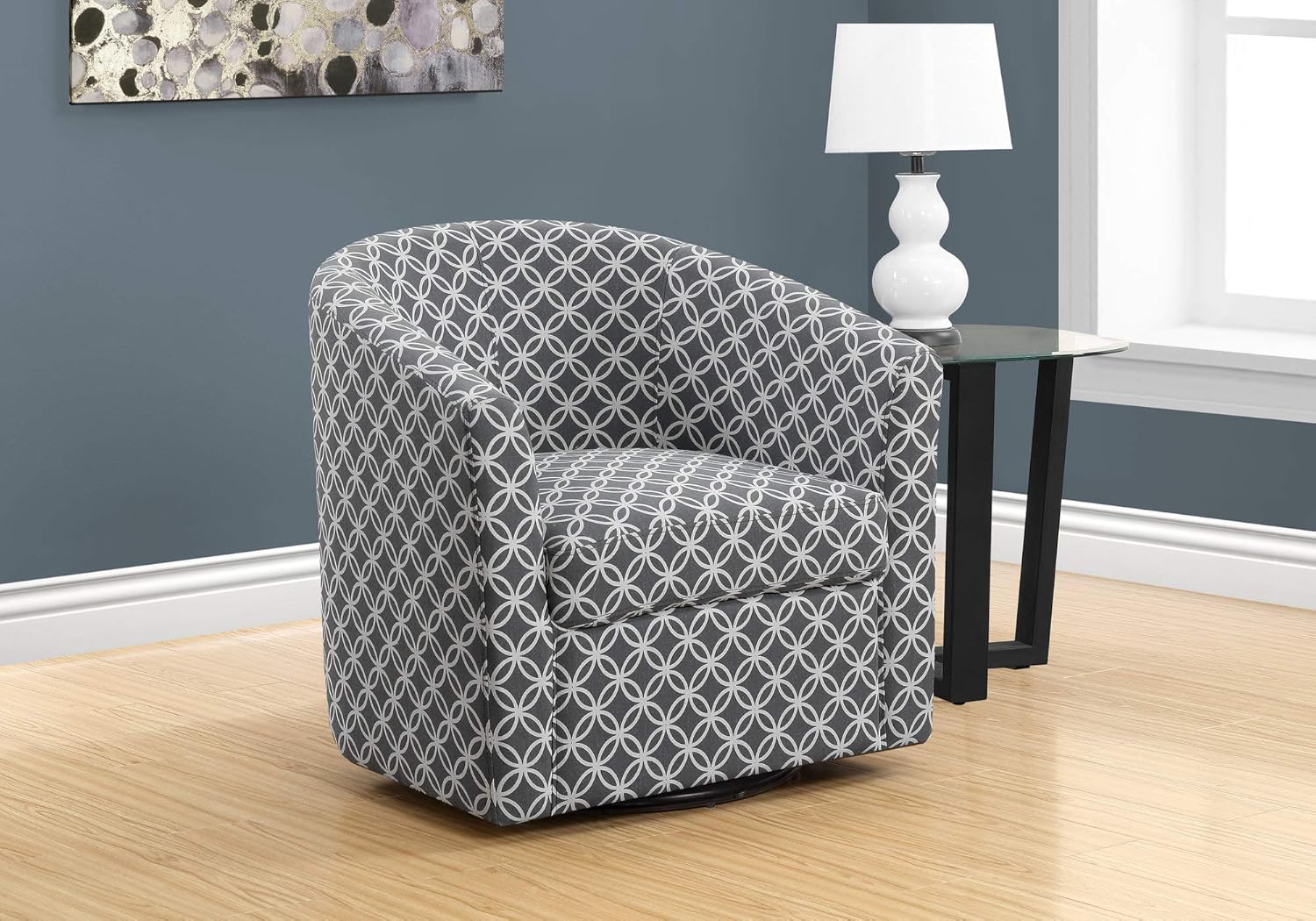 Monarch Specialties Accent Chair Swivel/Grey Circular Fabric, Gray