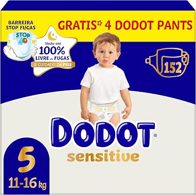 Pañales Bebé Sensitive Talla 5, 152 Pañales, 11kg - 16kg, Óptima Protección de la Piel de Dodot