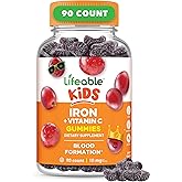 Iron Supplements for Kids | 10mg | with Vitamin C | Great Tasting Iron Gummies for Kids | Vegan Non GMO Kids Iron | for Immune Health and Iron Deficiency | 90 Gummies | Lifeable