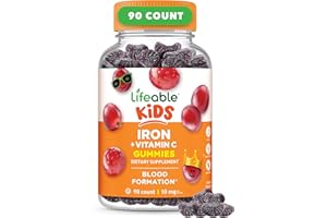 Iron Supplements for Kids | 10mg | with Vitamin C | Great Tasting Iron Gummies for Kids | Vegan Non GMO Kids Iron | for Immune Health and Iron Deficiency | 90 Gummies | Lifeable