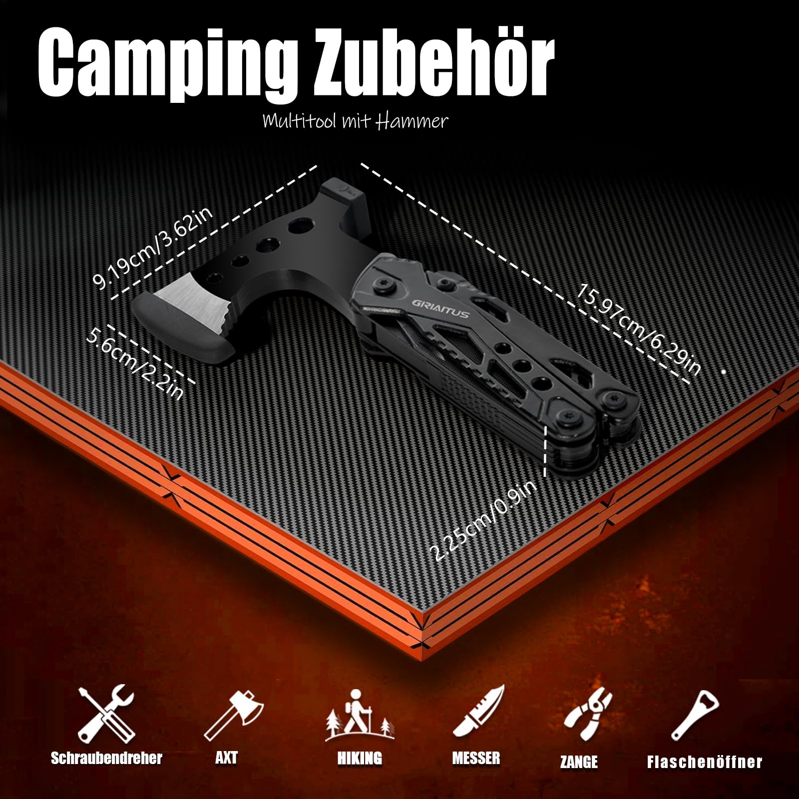 Geschenke für Männer 16IN1 Multitool Camping Zubehör Geschenk Vatertag Männergeschenke Survival Gadgets mit Axt Hammer Zange Säge Schraubendreher Flaschenöffner Pfeife 3