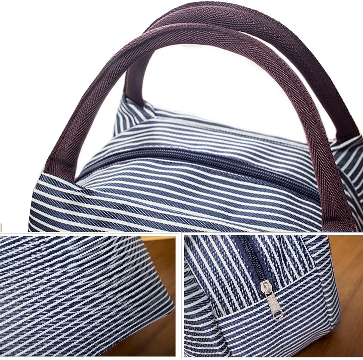XYBH Isolierte Lunchbag Lunchbox Einkaufstasche Kühltasche für Männer Frauen Erwachsene Kinder Wasserdichte Oxford-Stoff-Picknick-Kühltasche (21 * 17 * 16 cm) (Blau Weiß) - Image 3