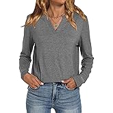 Womens Long Sleeve Shirts Casual Notch V Neck Basic Tees Cute T-Shirt Dressy Tunic Tops Spring Fall Fashion Outfits 2026