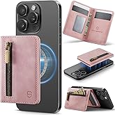 Strapurs Magnetic Card Holder Compatible with MagSafe Phones and Cases, PU Leather Slim Phone Wallet for iPhone 17/16/15/14/13/12/Pro/Max/Plus/Air, 4 Card Slots RFID Blocking with Zipper Pocket - Pink