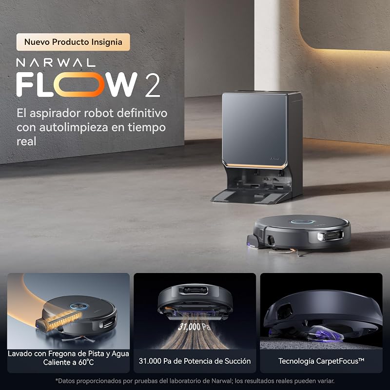Flow 2 Robô Aspirador e Esfregão 31.000 Pa, Esfregão de Carris, Preto — foto 2 de 8