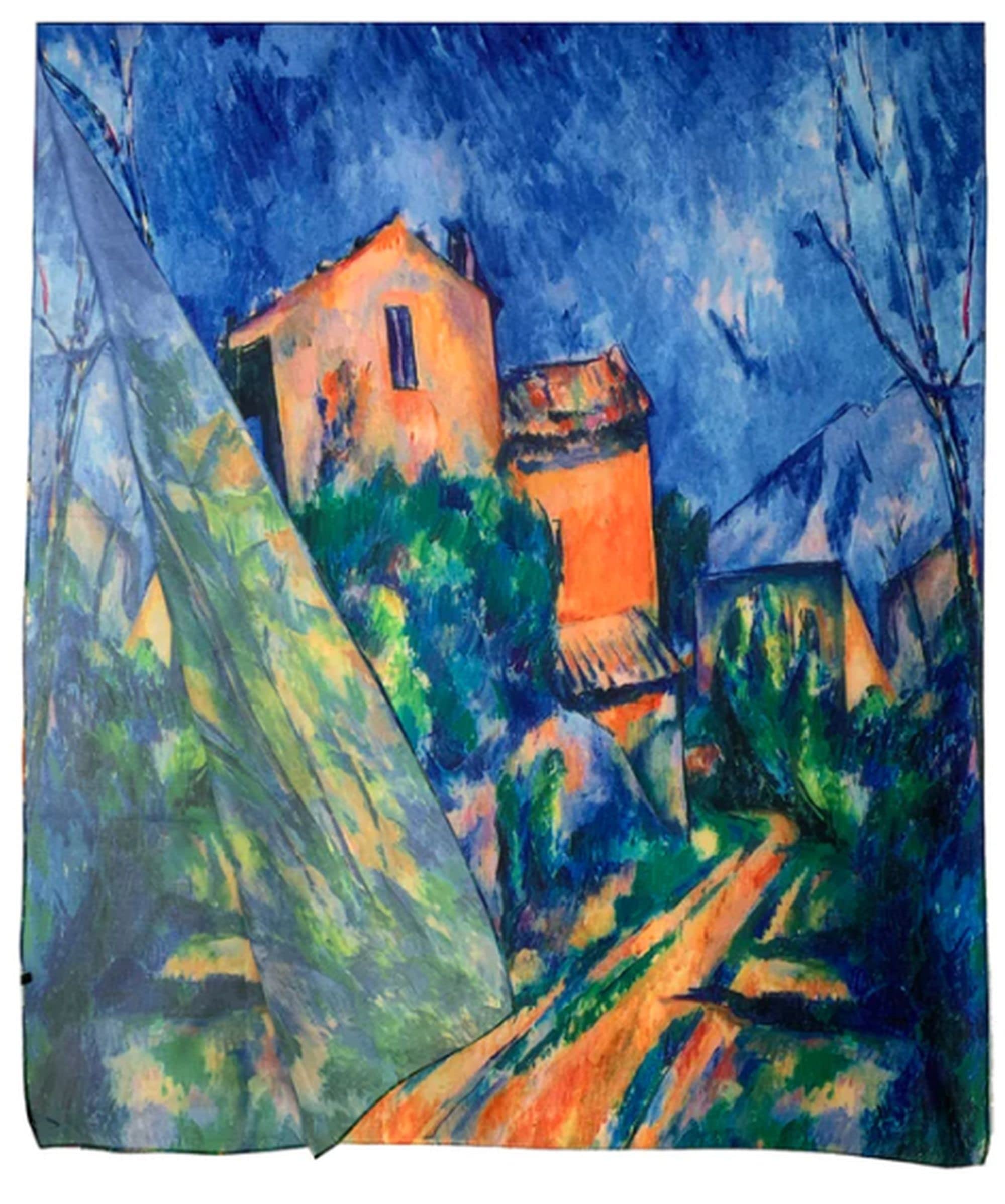 GFM® Women's Silk Blend Painting Or Art Based Summer Scarf (VSLK) (Cezanne-On The Way to The Chateau)(FS-VSLK-3725-A)