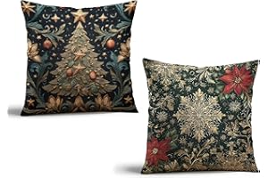 YOU FOUND ME William Morris Christmas Tree and Snowflakes Pillow Cover 18x18 Inches(Set of 2) - Vintage Floral Art Throw Pillowcase - Farmhouse Decor for Couch, Sofa, Bed - Living Room Home Decor Gift (Green-Tree)