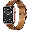 DONEGANI LB1 Leather Band for Apple Watch Hermes Women Men Ultra 2 49mm, Series 10 46mm, 9 8 7 45mm 41mm, SE 6 5 4 44mm 40mm, 3 2 1 42mm 38mm iWatch, Strap Brown