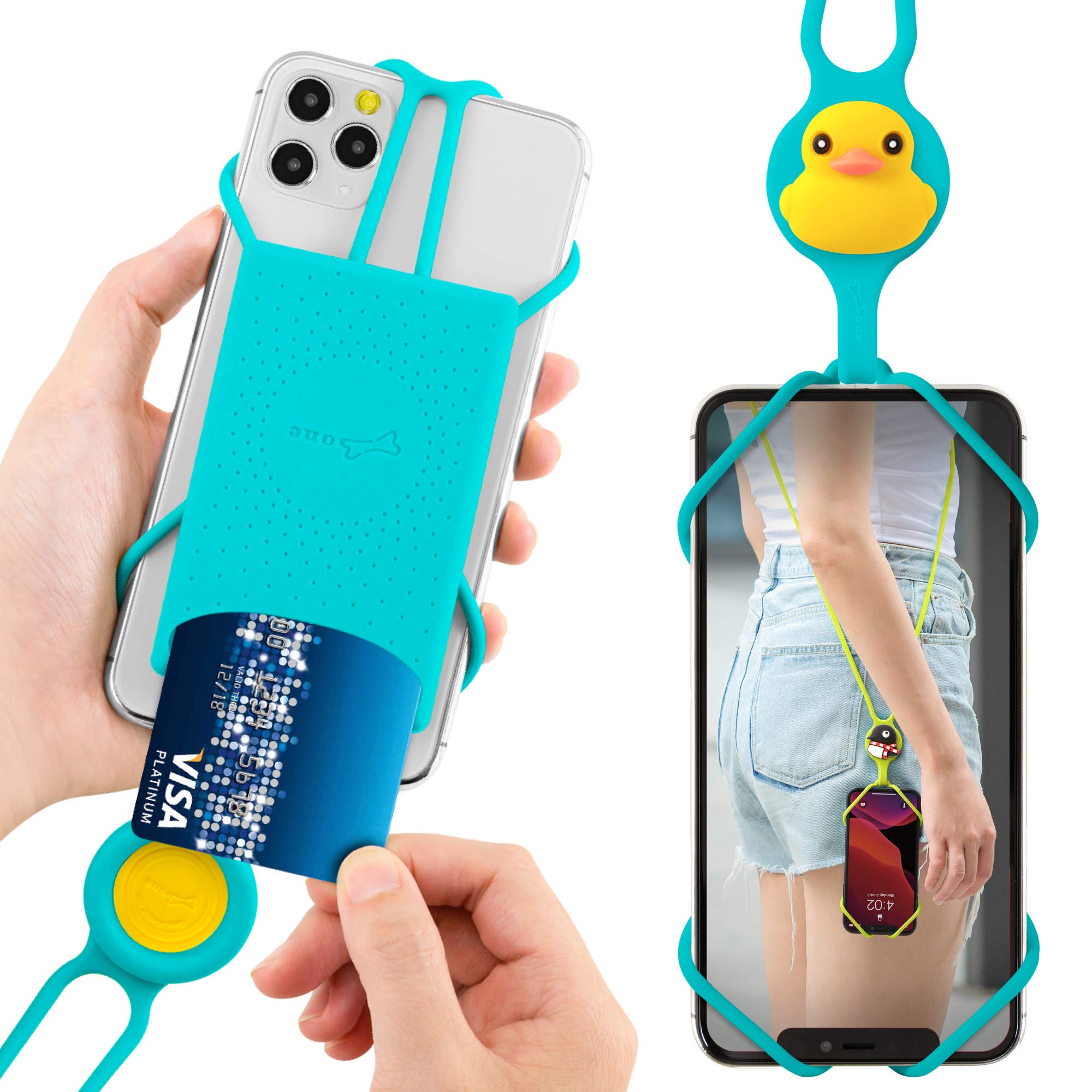 Bone Crossbody Lanyard PhoneTie 2 with Card Holder, Universal Anti-Lost Crossbody Phone Lanyard Case, Fits Phones from 4-6.7" (Patti Duck)