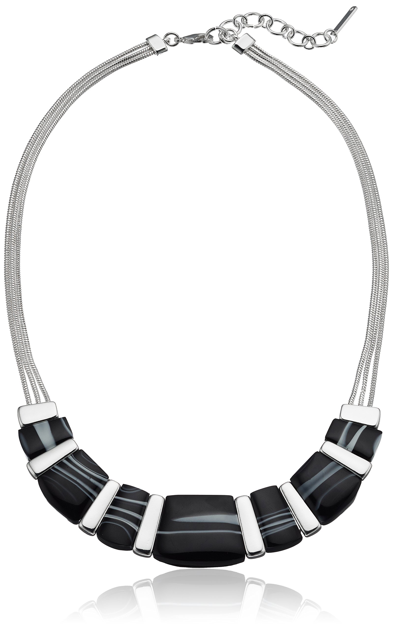Collar frontal de 16 en tono plateado y ágata negra de Nine West, extensor de 16 + 2
