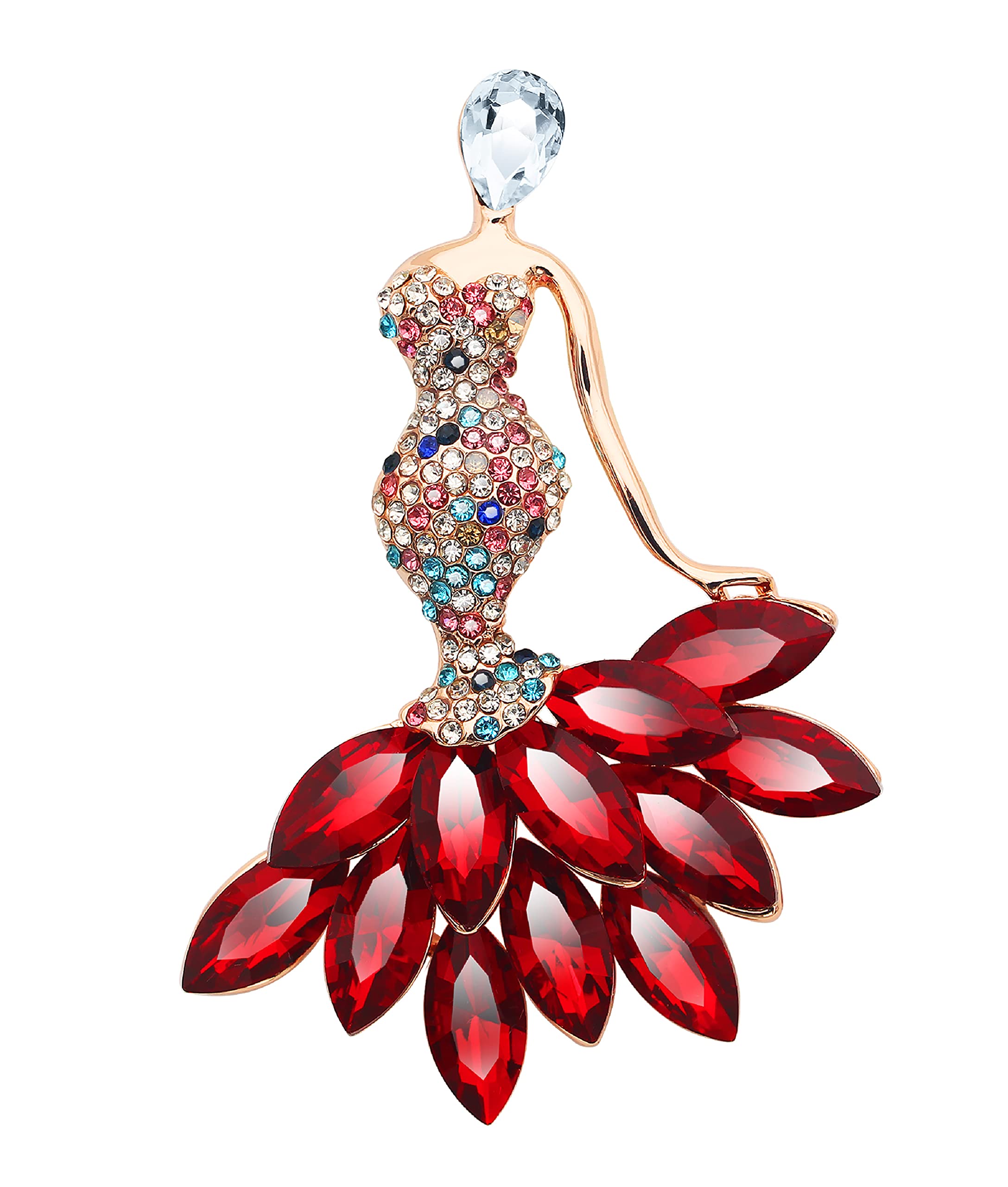 KristLand - Elegant Silver Tone Mermaid Austrian Crystalas Rhinestone Women Corsage Pin Brooch Pin Ruby Colour