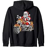 Santa Claus Riding Christmas Motorcycle Lights Funny Design Zip Hoodie