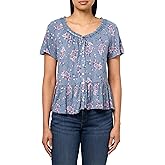 Lucky Brand Womens Short Sleeve Lace Trimmed Peplum Tee