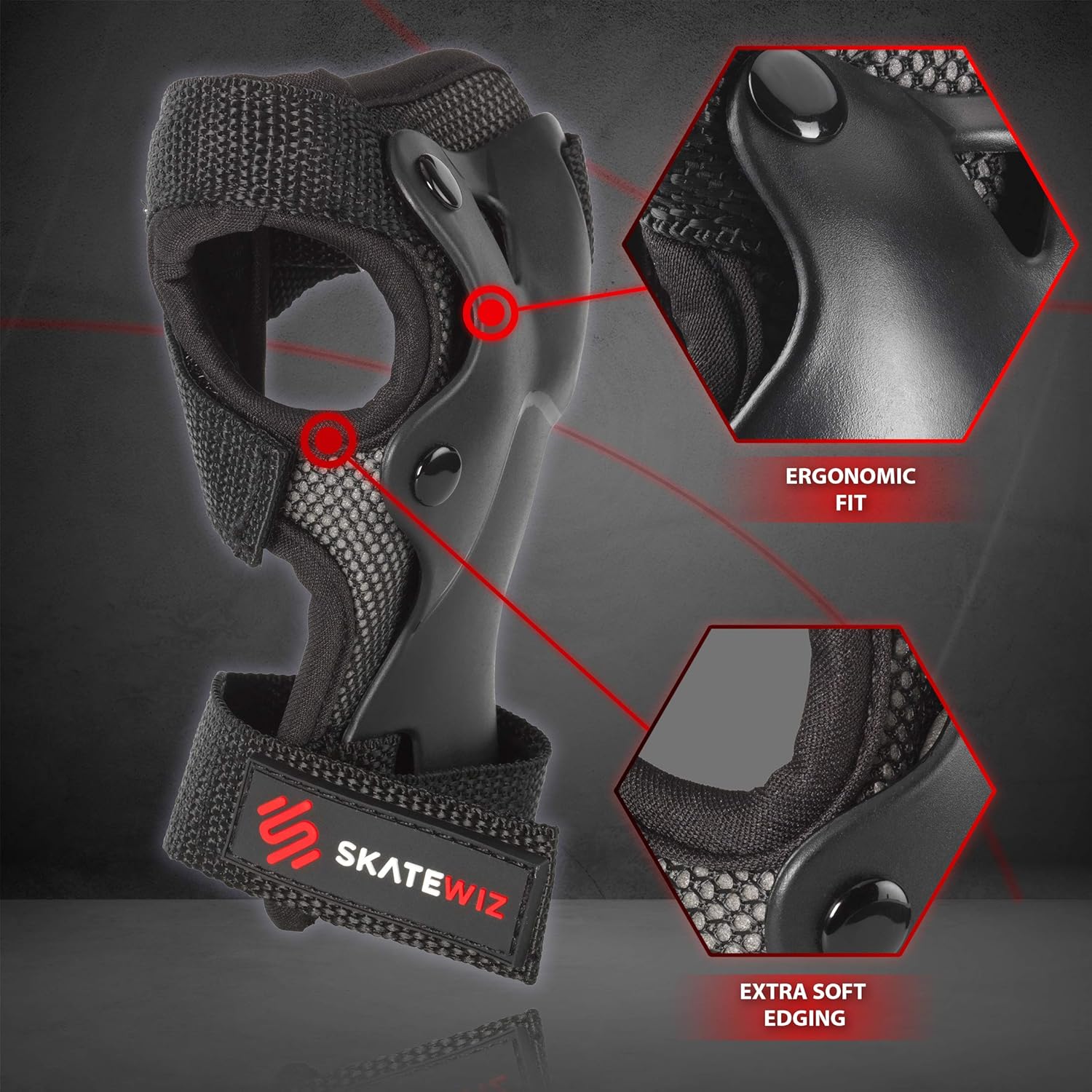 SKATEWIZ Protect-1 Elbow and Knee Pads - with Infinity Hook & Loop Straps for Better Fit - Elbow Pads Wrist Guards Inline Skating for Kids [6pcs] - Protective Gear Set with Carry Bag : Sports & Outdoors