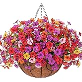 Ammyoo Artificial Fake Hanging Flowers with Basket for Spring Outdoor Decoration, Faux Silk Daisy Flower Plastic Plants UV Resistant for Garden Yard Porch Patio Balcony Home Decor (Mixed Color)
