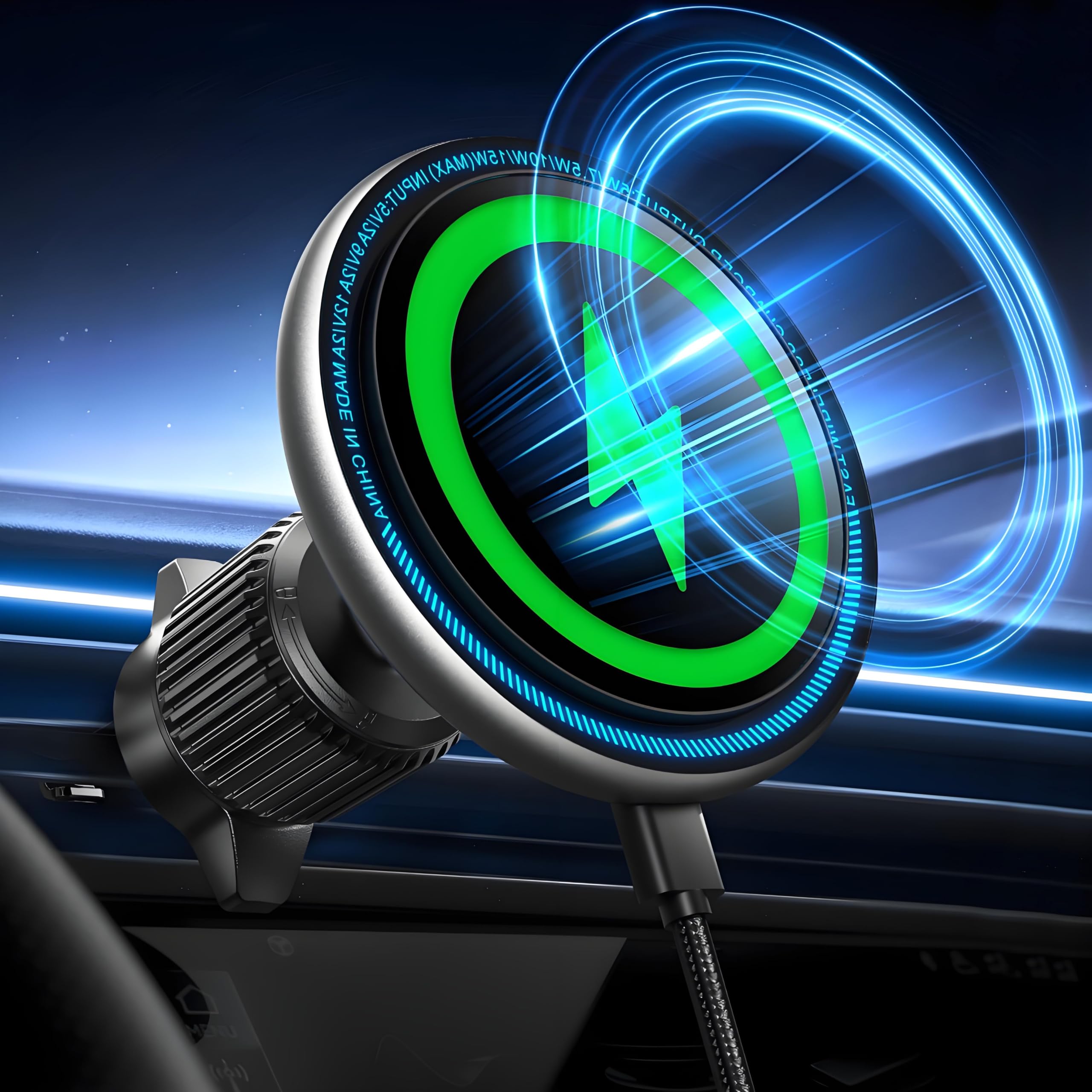 UPTOHIGH for 15W Magsafe Car Mount Charger, [Vibrant LED Decoration] Wireless Car Charger, Magnetic Phone Holder Mount for Air Vent, Phone Holders for Your Car Compatible iPhone 15/14/13/12 Series