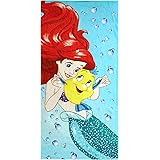 Disney The Little Mermaid Princess Kids Bath/Pool/Beach Towel - Featuring Ariel and Flounder - Super Soft & Absorbent Fade Re