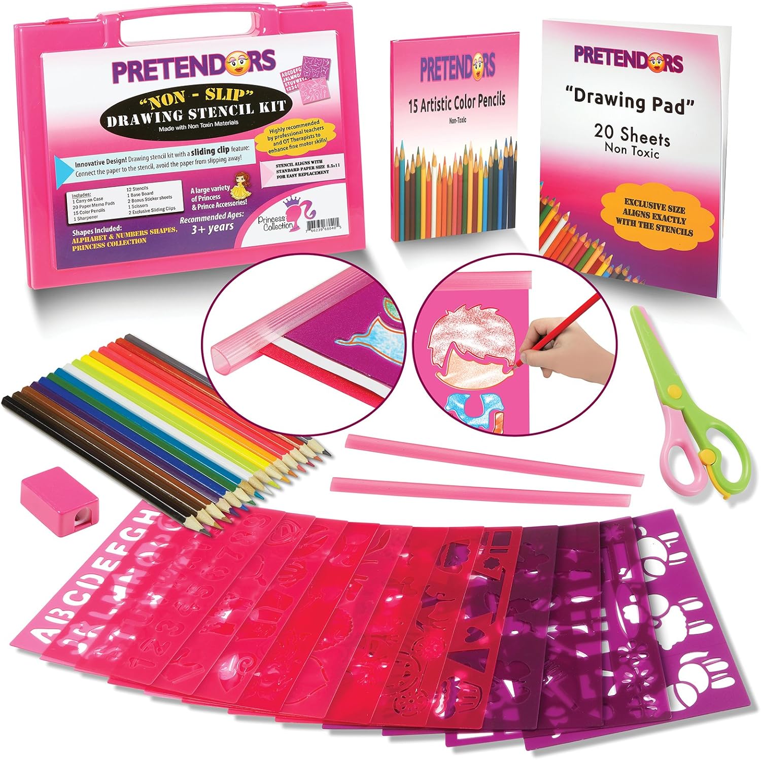 Amazon Com Toysical Kids Stencils Set For Girls 55 Pc Drawing Art N Crafts Set With Non Slip Clips In Travel Case Best Birthday Christmas Gift For Ages 2 3 4