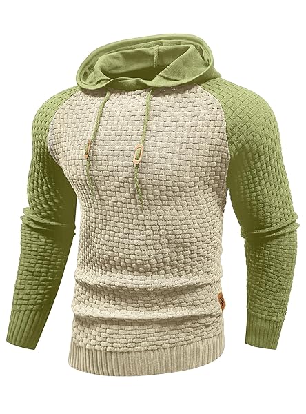 ZAITUN MENS HOODED SWEATSHIRT LONG SLEEVE SOLID KNITTED...