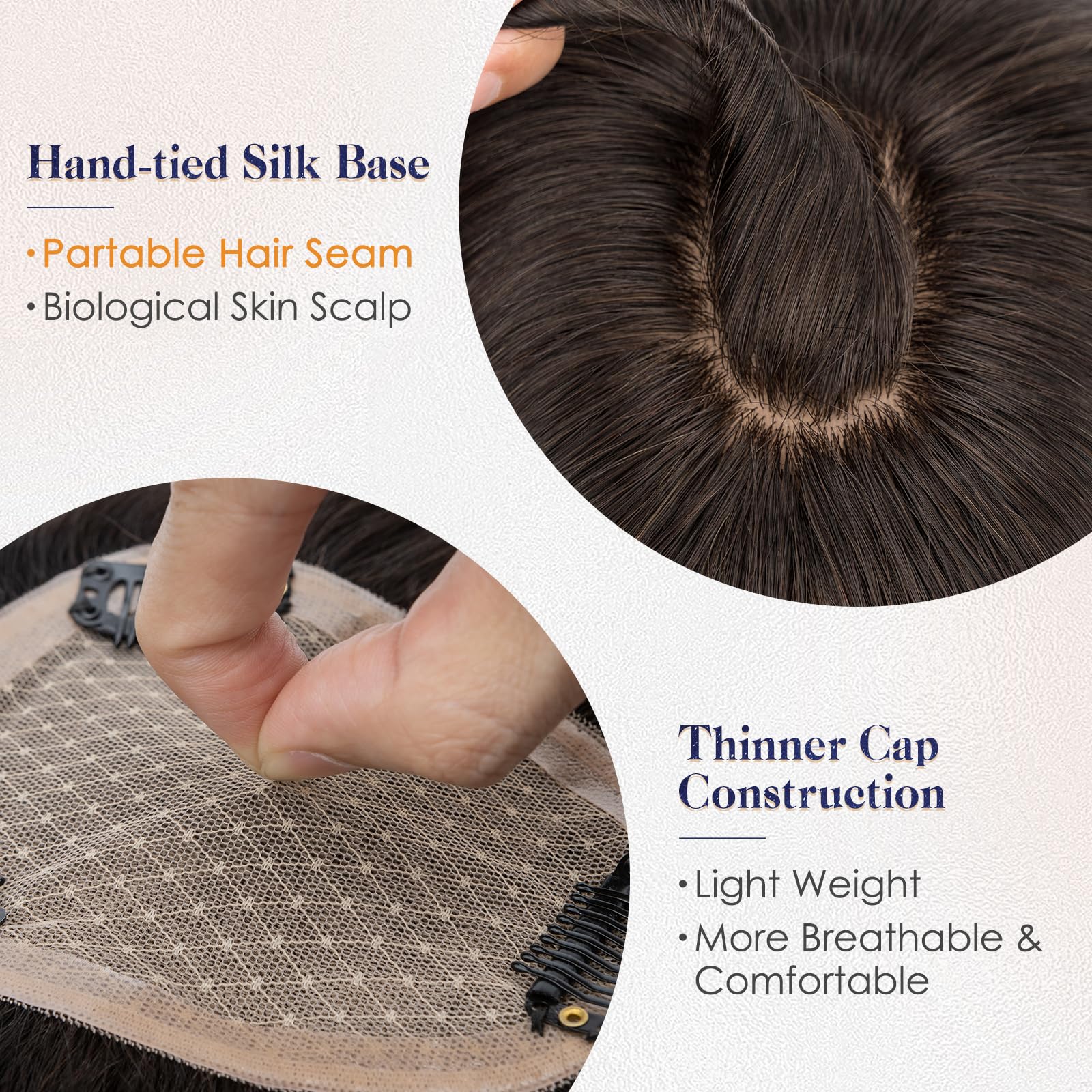 Condition photo showing New/Like New for elailite hair toppers for women real human hair topper with bangs thinning thin 9 * 12cm silk base c