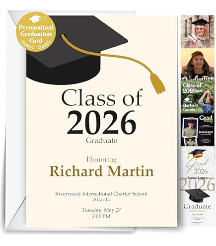 Amazon.com : Personalized Graduation Announcements Class of 2025 Custom  Photo Invitations Cards with White Envelope Customized Grad Gift Card for  High School College Party Decoration 15 pack : Health & Household