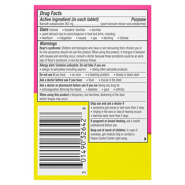 PEPTO BISMOL CHEWABLE TABLETS, UPSET STOMACH RELIEF, NAUSEA RELIEF, HEARTBURN RELIEF, INDIGESTION RELIEF, ANTI DIARRHEA MEDICATION FOR ADULTS – 5 SYMPTOM RELIEF, 48 CT