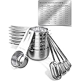 BASSTOP Measuring Cups and Measuring Spoons Set, Set of Stainless Steel 7 Measuring Cups and 6 Measuring Spoons, Stackable, f