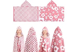 Mindsoft 2 Pcs Kids Hooded Bath Towel 50" x 30" Kids Hooded Beach Bath Towels Pink Microfiber Girls Bath Towels Pool Beach Towel Wrap for 3-12 Years Girls Toddlers Swimming Cover up 2 Design(Flowers)