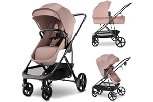 MAMA & BABY Rovee 2-in-1 Baby Stroller, Convertible Infant & Toddler Stroller with Reversible Seat, Large UPF 50+ Sun Canopy, Foldable Stroller with Shock-Absorbing Wheels & Storage Basket