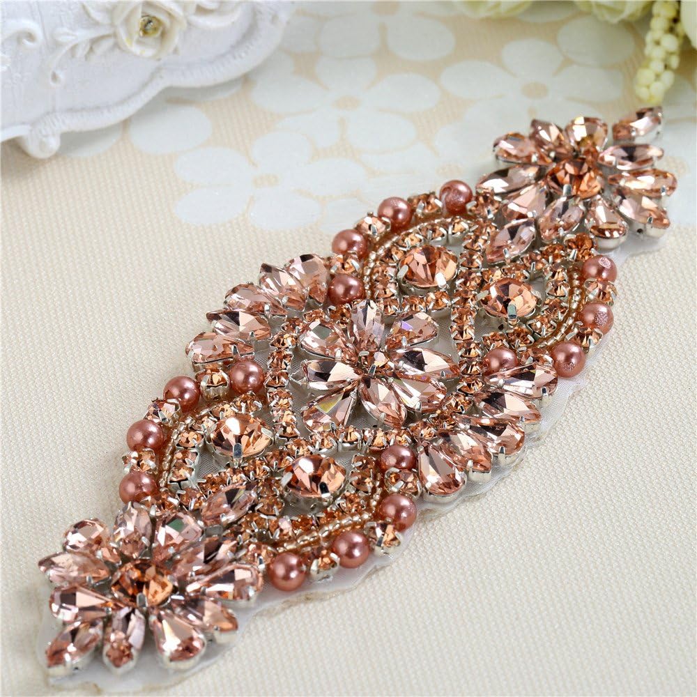 Iron On Clear Rhinestone applique Crystal Pearl  Appliques Embellishment  for Bridal Headband Wedding Garter Bride Sash belt