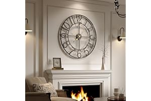 Cuspin Large Wall Clock for Living Room Decor, 30 Inch Decorative Wall Clocks Battery-Operated Silent Non Ticking Metal Modern Black Round Clock Arabic Numerals