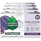 Seventh Generation Dryer Sheets Fabric Softener Fresh Lavender Scent with 100% Essential Oils and Botanical Ingredients 80 Sheets (Pack of 4)
