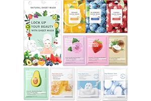 AOAZXBB 10 Pack Kids Face Mask Sheet,Fruit Face Masks Skin Care,Moisturize Nourish Face Mask for All Skin Types