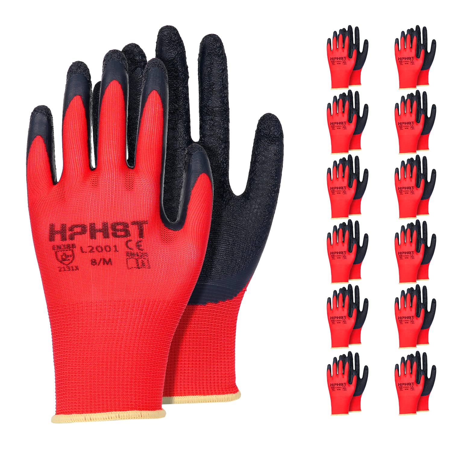 HPHST Work Gloves with Latex Coating, Work Gloves for Men and Women, Non-Slip (L)