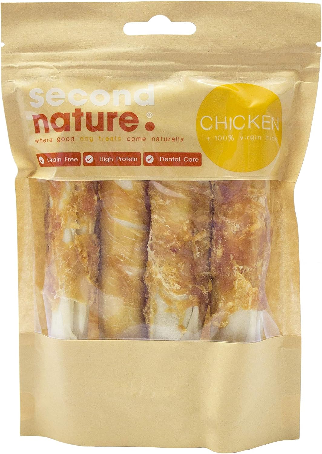 Second Nature Premium, Dog Treats 15mm Whitehide Pressed Stick Wrapped in Chicken 6x4pk, 15mm (6 Packs of 4)