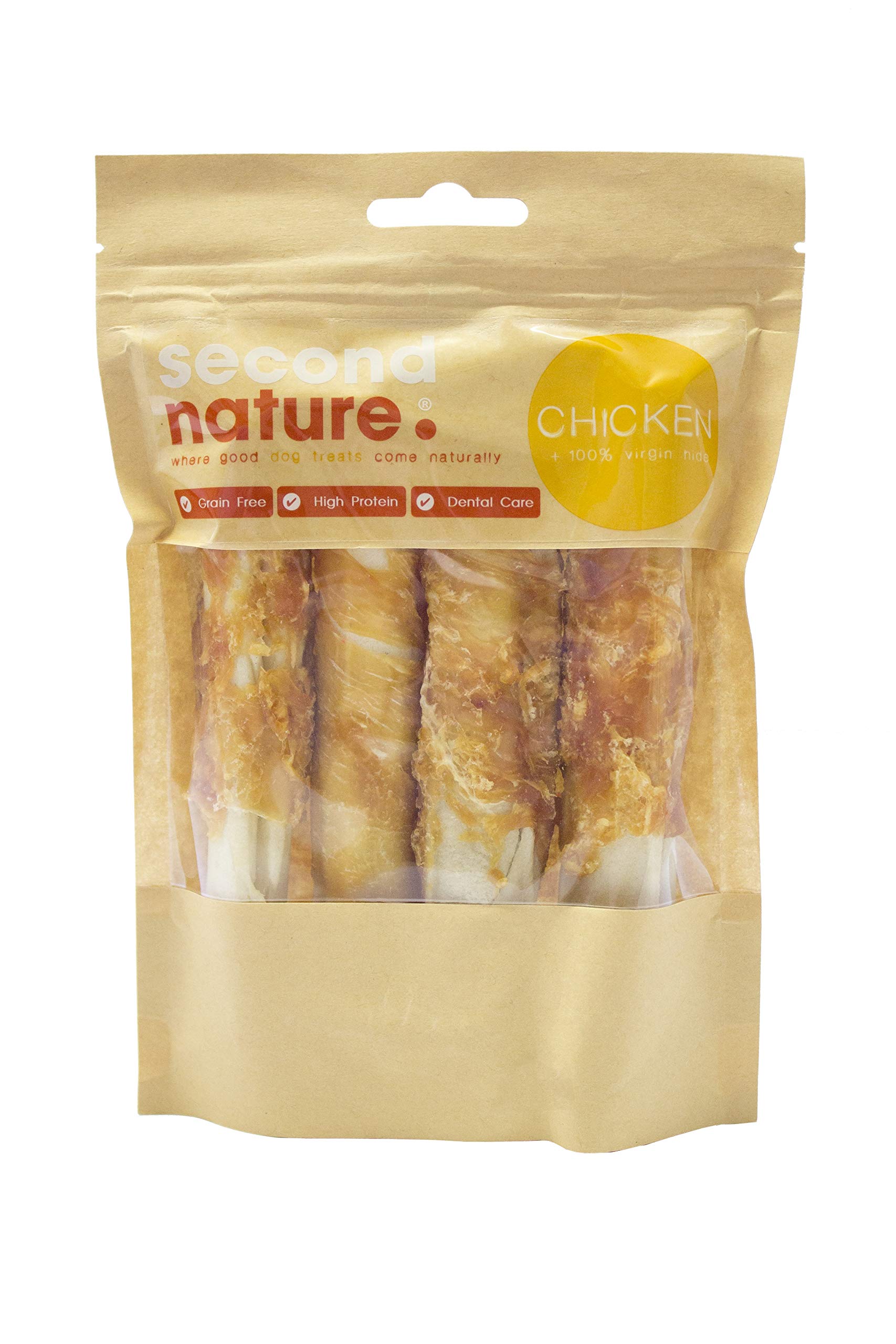 Second Nature Premium, Dog Treats 15mm Whitehide Pressed Stick Wrapped in Chicken 6x4pk