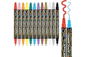 Betem 12 Colors Dual Tip Acrylic Paint Pens Markers, Premium Acrylic Paint Pens for Halloween Decorations, Wood, Canvas, Stone, Rock Painting, Glass, Ceramic Surfaces, Pumpkin Painting Kit DIY Crafts