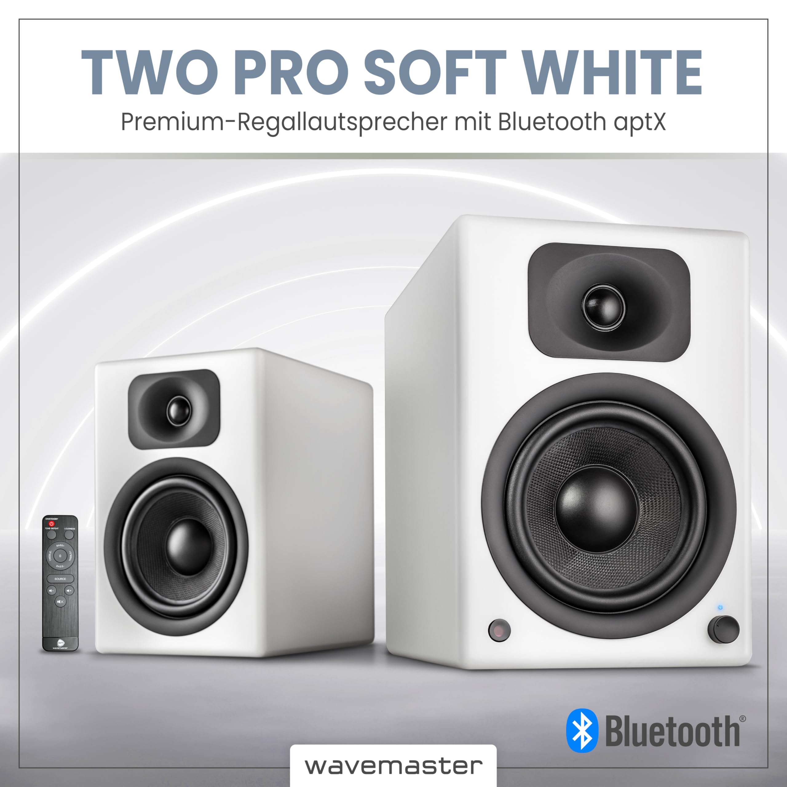 Wavemaster TWO PRO white – Regallautsprecher-System (110 Watt) mit Bluetooth-Streaming, digitalen Anschlüssen und IR-Fernbedienung Aktiv-Boxen Nutzung für TV/Tablet/Smartphone, mattweiß (66351) 3