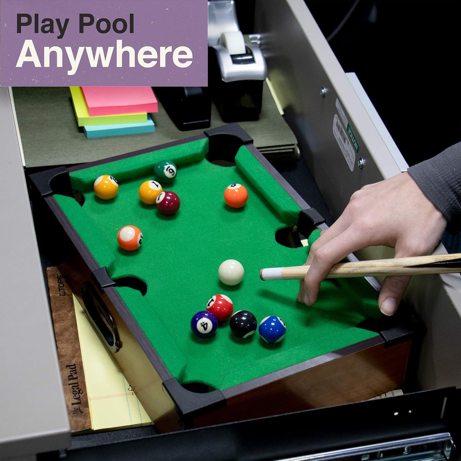 Tabletop Pool, Mini Pool Table & Billiard Set | Small Billiards Game with 16 Resin Balls, 2 Pool Cues, Triangle Rack, & Chalk | Travel-Friendly & Office Desk Games, Bartop, or Home Use & Easy Storage : Sports & Outdoors