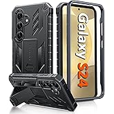 FNTCASE for Samsung Galaxy S24 Case: Military Grade Protective Cases with Kickstand | Rugged Drop Proof Shockproof Protection | Dual Layer Matte Textured TPU Phone Cover - 6.2 inches (Black)