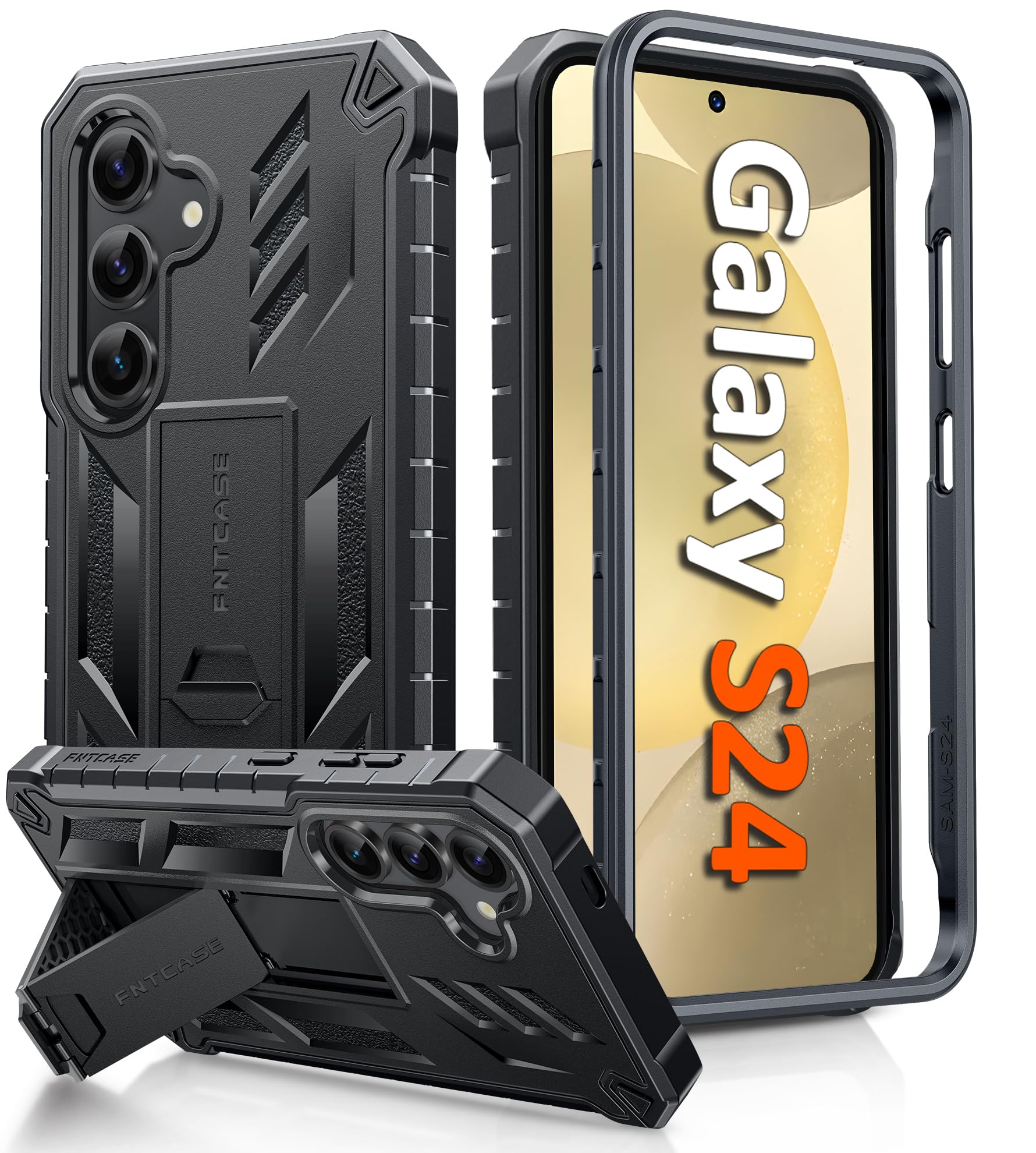 Photo 1 of FNTCASE for Samsung Galaxy S24 Case: Military Grade Protective Cases with Kickstand | Rugged Drop Proof Shockproof Protection | Dual Layer Matte Textured TPU Phone Cover - 6.2 inches (Black)