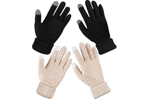 Geyoga 2 Pairs Women's Winter Touch Screen Gloves Soft Warm Fleece Lined Knit Elastic Cuff Winter Texting Gloves