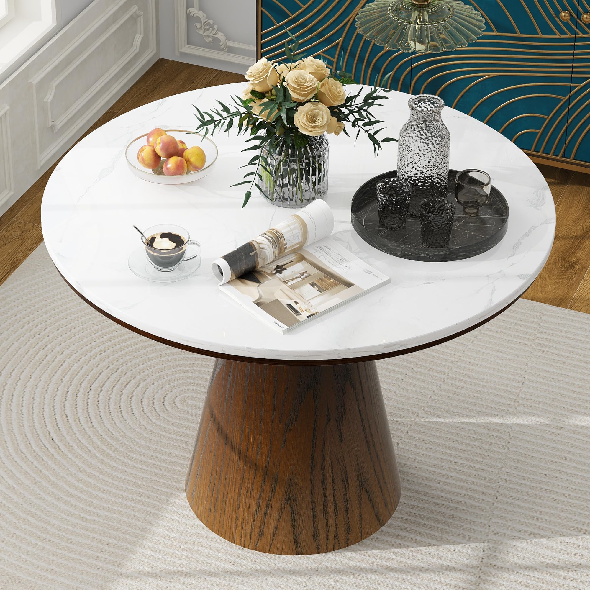 Photo 1 of ***bos 1/2***ERYE Contemporary Wooden Round Dining Table, More Decorative Rubber Wood Diningtable for Living Space, 46.5"