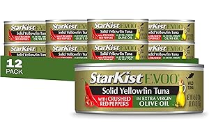 StarKist E.V.O.O. Solid Yellowfin Tuna with Crushed Red Peppers and Extra Virgin Olive Oil, 4.5 oz Can, Pack of 12