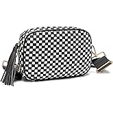 AMZFROG Small Checkered Crossbody Bag for Womenl Cute Vegan Leather Purses Trendy Shoulder Handbags Wide Strap