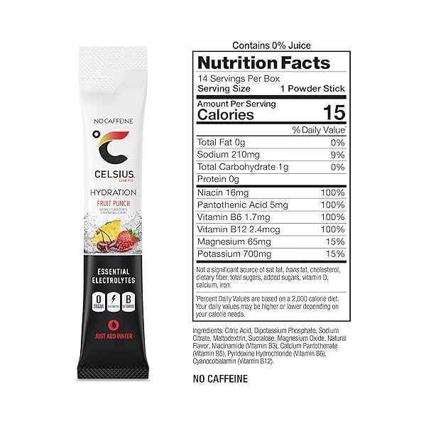 CELSIUS HYDRATION™ FRUIT PUNCH FLAVOR, ESSENTIAL ELECTROLYTE HYDRATION PACKETS (PACK OF 14)