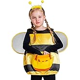 IKALI Deluxe Kids Bee Costume, Girls Honey Bee Costume W/Antennae Headpiece, Mesh Wings & Detachable Treat Bag